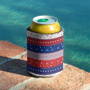 Patriotic Stars & Stripes Abstract American Flag 2 Can Cooler