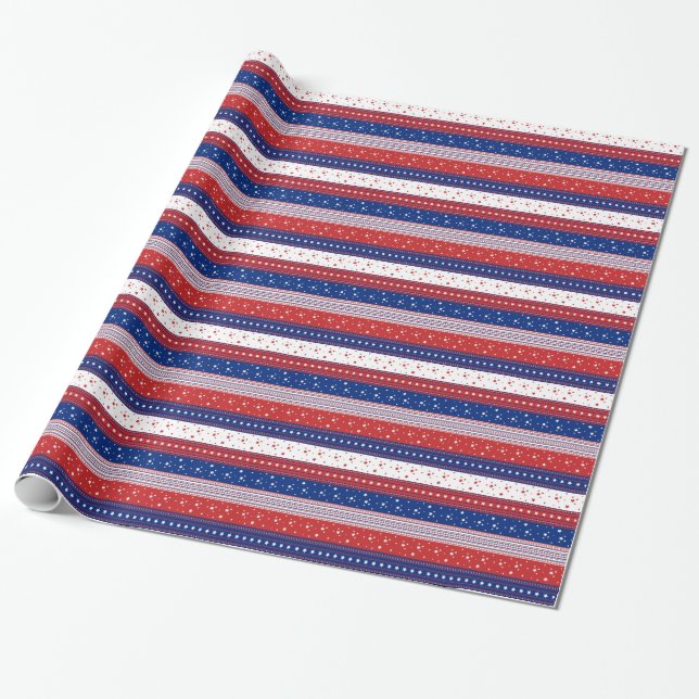 Patriotic Stars & Stripes Abstract American Flag 2 Wrapping Paper (Unrolled)