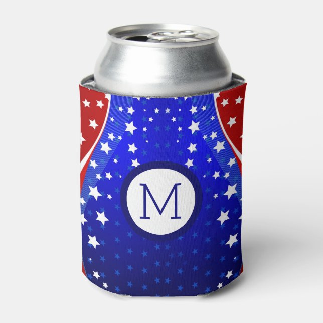 Patriotic Stars & Stripes Abstract American Flag 3 Can Cooler (Can Front)