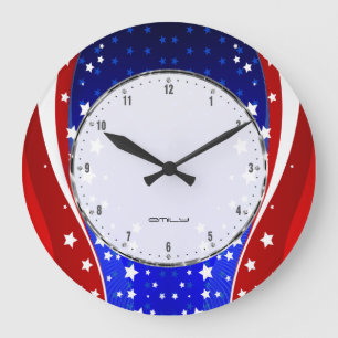 Patriotic Stars & Stripes Abstract American Flag 3 Large Clock
