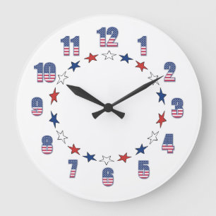 Patriotic Stars Stripes Classic Patriotic Large Clock