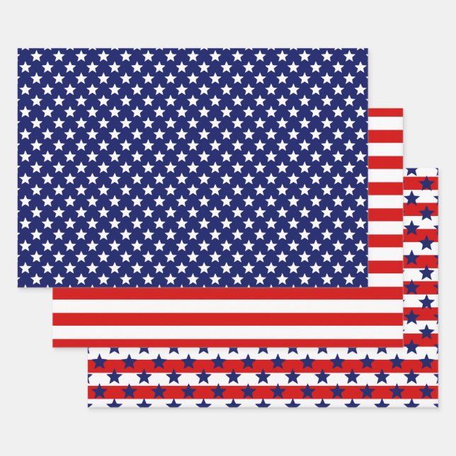 Patriotic Stars Stripes DIY Pattern & Bkgrd Colour Wrapping Paper Sheet (Set)