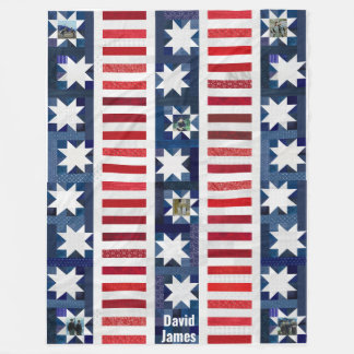 Patriotic Stars Stripes Flag Quilt Photo Memory Fleece Blanket