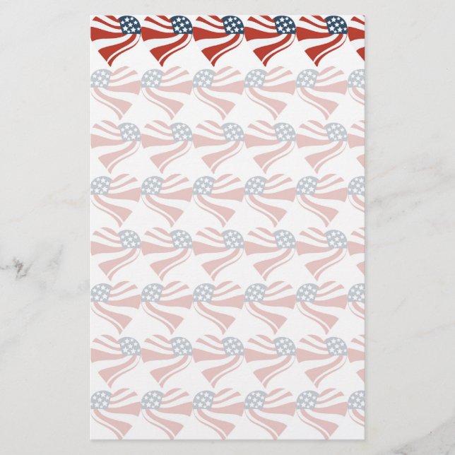 Patriotic Stars Stripes Freedom Flag Hearts 4th of Stationery (Front)