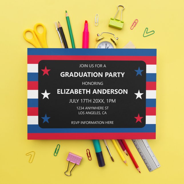 Patriotic Stars & Stripes Graduation Invitation (Creator Uploaded)