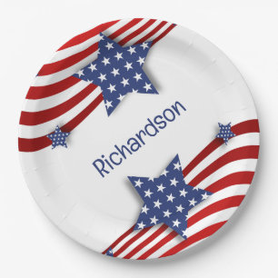 Patriotic Stars & Stripes Personalised Paper Plate