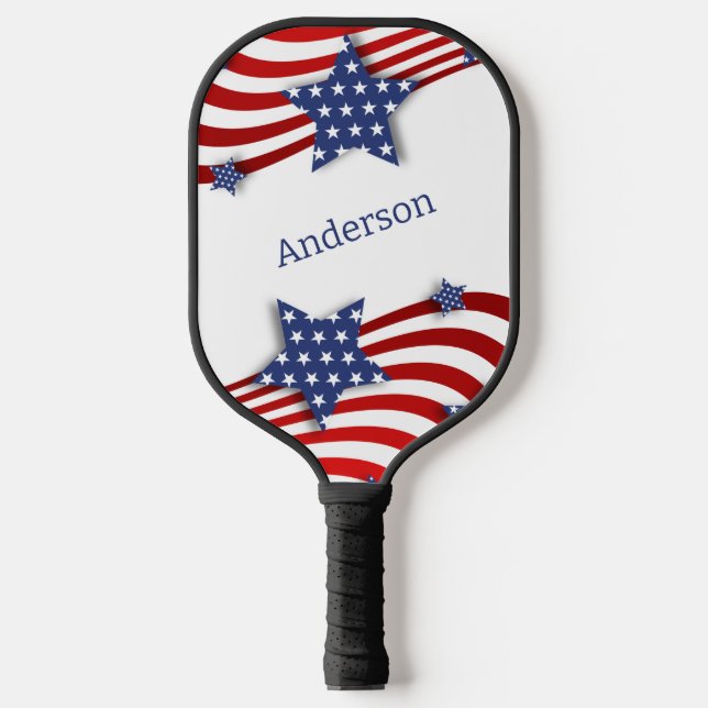 Patriotic Stars & Stripes Personalised Pickleball Paddle (Front)