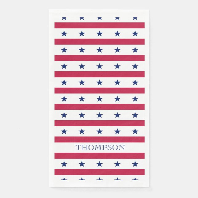 Patriotic Stars Stripes Red White Blue Name Napkin (Front)