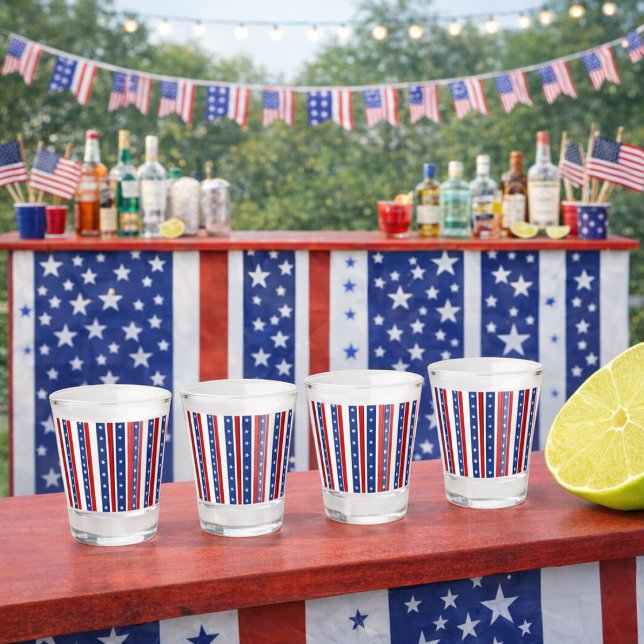 Patriotic Stars & Stripes Shot Glass  ("Patriotic party shot glasses")