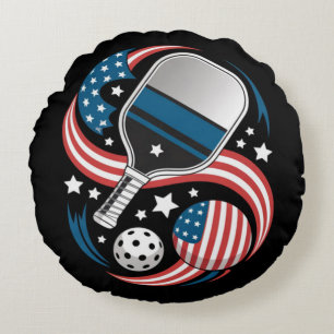 Patriotic Stars Stripes USA Flag Pickleball Round Cushion