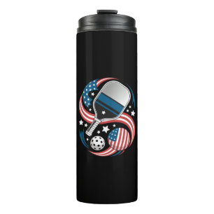 Patriotic Stars Stripes USA Flag Pickleball Thermal Tumbler