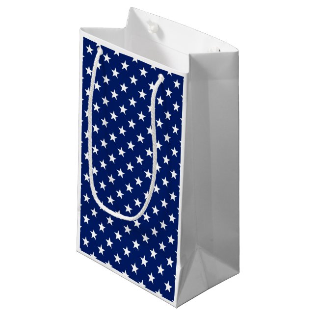 Patriotic Stars USA Preppy Blue White Fun Small Gift Bag (Front Angled)