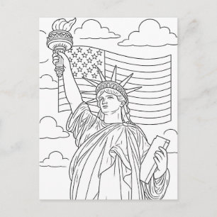 Patriotic Statue of Liberty Colouring Page Postcard