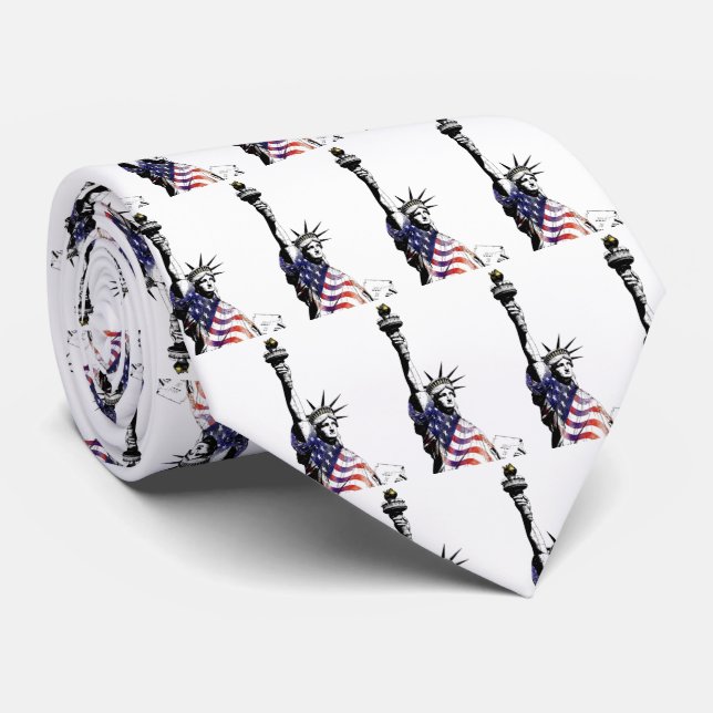 Patriotic Statue of Liberty in American Flag  Tie (Rolled)