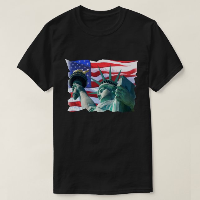 Patriotic Statue of Liberty Waving Flag USA T-Shirt (Design Front)