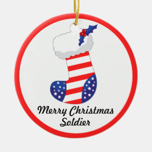 Patriotic Stocking - Merry Christmas Soldier Ceramic Tree Decoration
