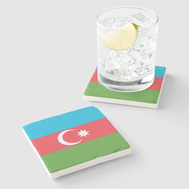 Patriotic stone coaster with Flag of Azerbaijan (Side)