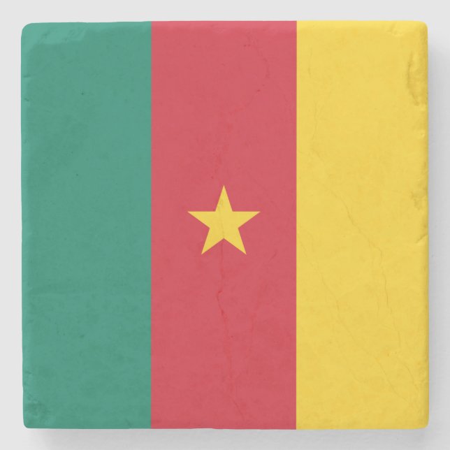 Patriotic stone coaster with Flag of Cameroon (Front)