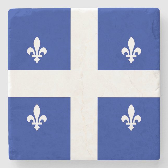 Patriotic stone coaster with Flag of Quebec (Front)