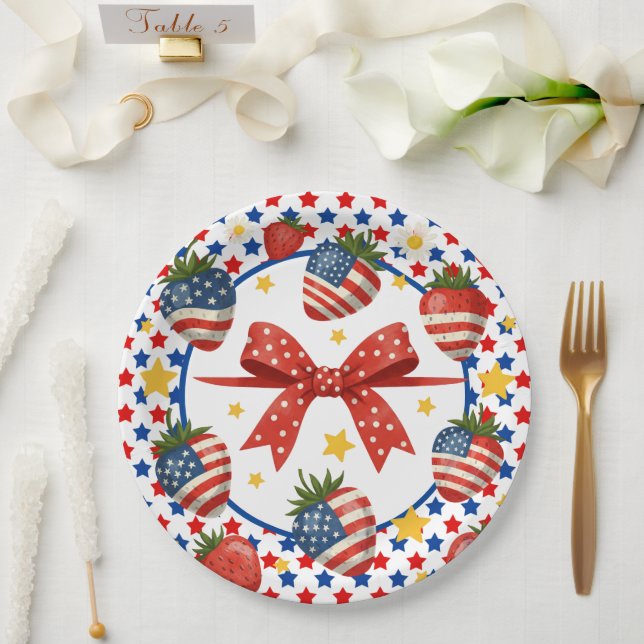 Patriotic Strawberries  Paper Plate (Wedding)