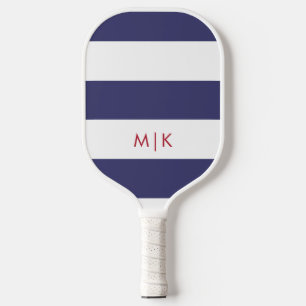 Patriotic Stripes Modern Monogram Pickleball Paddle