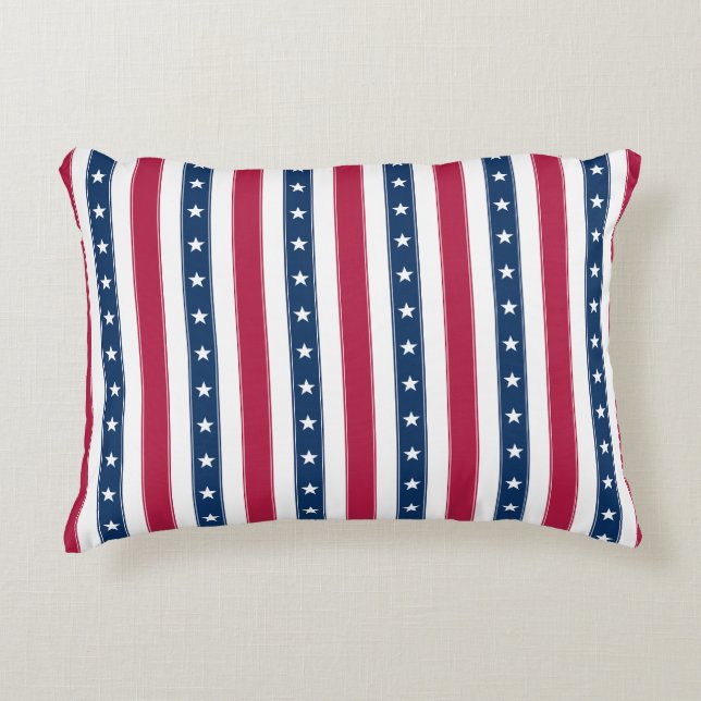 Patriotic Stripes with Stars (vertical) Decorative Cushion (Front)