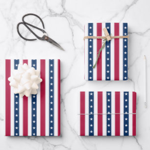 Patriotic Stripes with Stars (vertical) Wrapping Paper Sheet