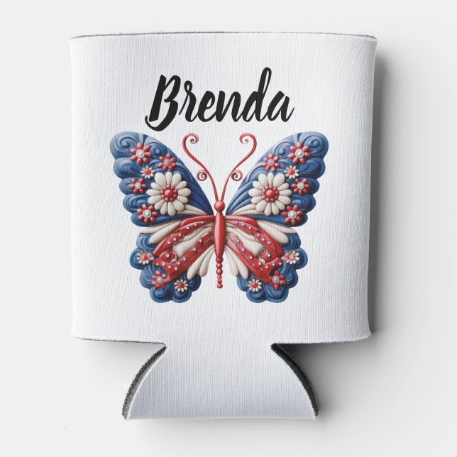 Patriotic Sublimination Butterfly Custom Can Cooler (Front)