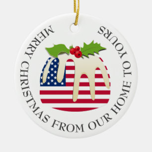 Patriotic   Sugar Plum Pudding   AMERICAN FLAG Ceramic Tree Decoration