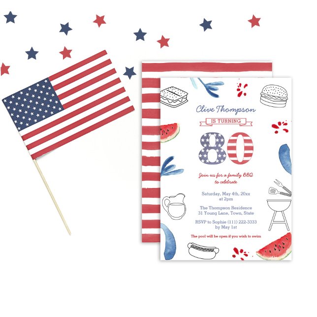 Patriotic Summer Cookout 80th Birthday Party Invitation (Creator Uploaded)