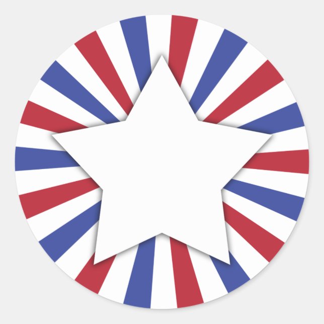Patriotic Sunburst Star Classic Round Sticker (Front)