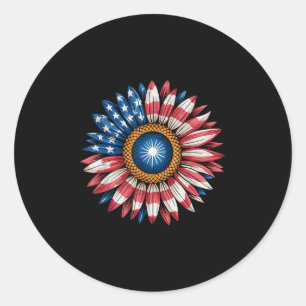 Patriotic Sunflower 4th Of July Usa Flag Independe Classic Round Sticker