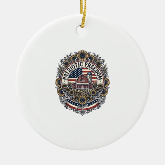 Patriotic Sunflower Farm Vector Graphic Tee_1 Ceramic Tree Decoration (Front)