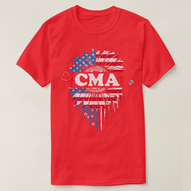 Patriotic Sunflower USA Flag CMA Stethoscope 4th O T-Shirt (Design Front)