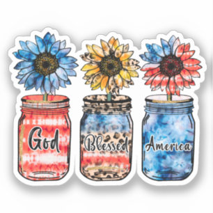 Patriotic Sunflowers in Jars God Blessed America