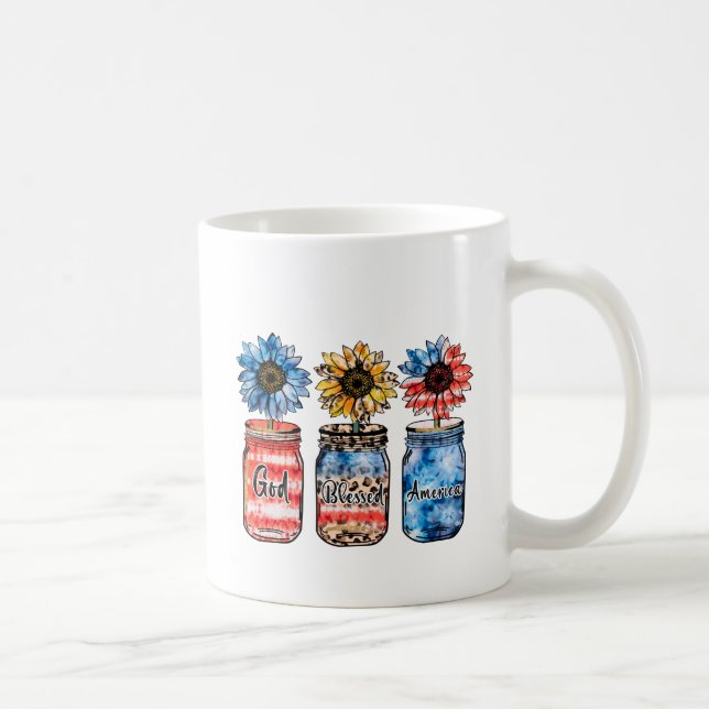 Patriotic Sunflowers in Jars | God Blessed America Coffee Mug (Right)