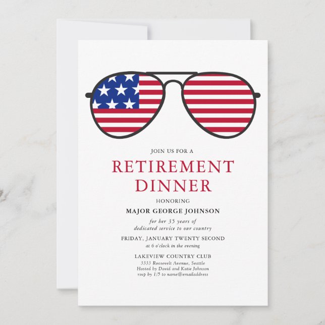 Patriotic Sunglasses Retirement Dinner Invitation (Front)