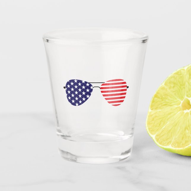 Patriotic Sunglasses USA Stars Stripes America Fun Shot Glass (Front)