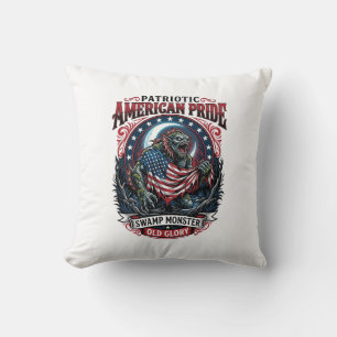 Patriotic Swamp Monster Old Glory Horror Monster P Cushion