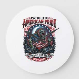 Patriotic Swamp Monster Old Glory Horror Monster P Large Clock