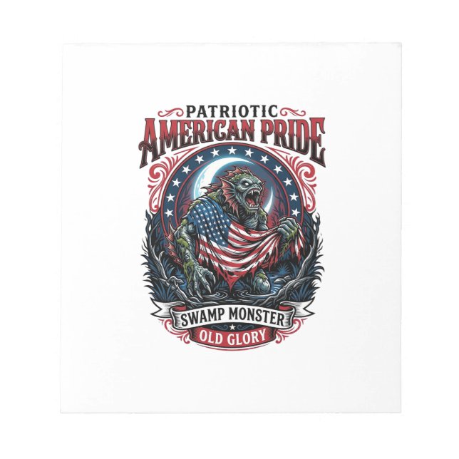 Patriotic Swamp Monster Old Glory Horror Monster P Notepad (Front)