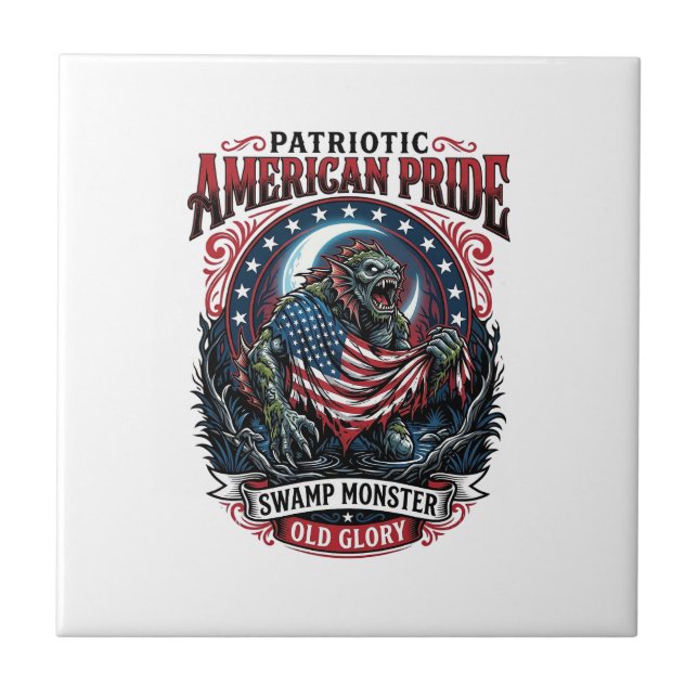 Patriotic Swamp Monster Old Glory Horror Monster P Tile (Front)