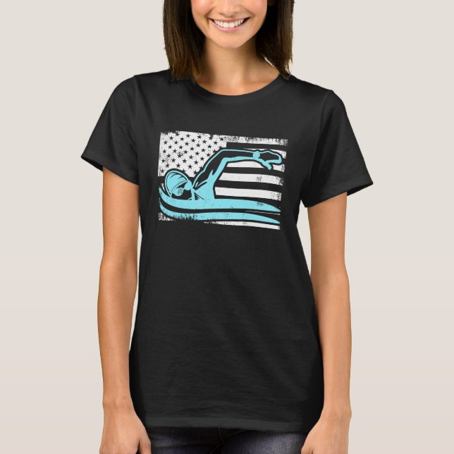 Patriotic Swimming US Flag American Swimmer T-Shirt (Front)
