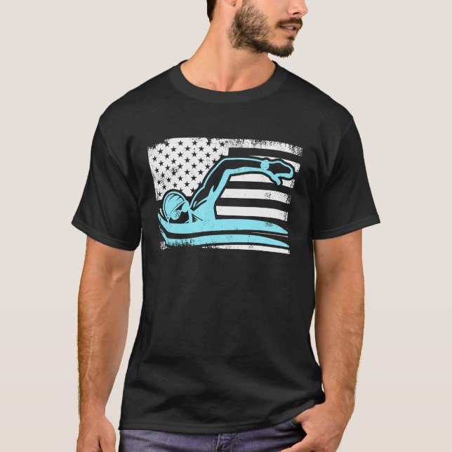 Patriotic Swimming US Flag American Swimmer T-Shirt (Front)