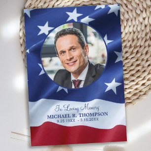 Patriotic Sympathy Memorial Photo Veteran Funeral Thank You Card