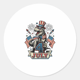 Patriotic T-Rex 4th of July Vintage Shirt Design_1 Classic Round Sticker