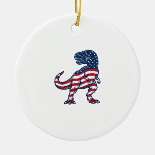 Patriotic T-Rex American Flag Dinosaur Design_1 Ceramic Tree Decoration