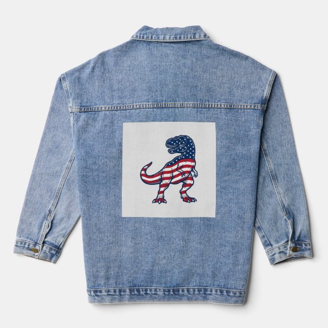 Patriotic T-Rex American Flag Dinosaur Design_1 Denim Jacket (Back)