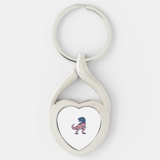 Patriotic T-Rex American Flag Dinosaur Design_1 Key Ring (Front)