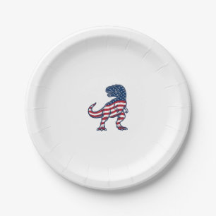 Patriotic T-Rex American Flag Dinosaur Design_1 Paper Plate